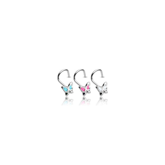 MINI ENAMEL BUTTERFLY SCREW NOSE STUD - STERLING SILVER CORKSCREW