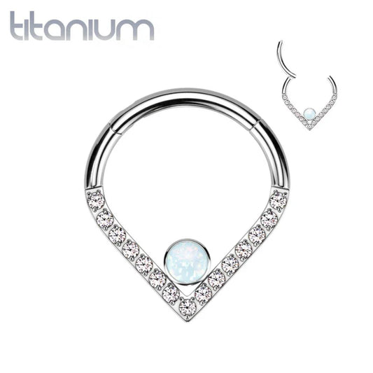 TITANIUM CHEVRON OPAL CRYSTAL CLICKER HOOP