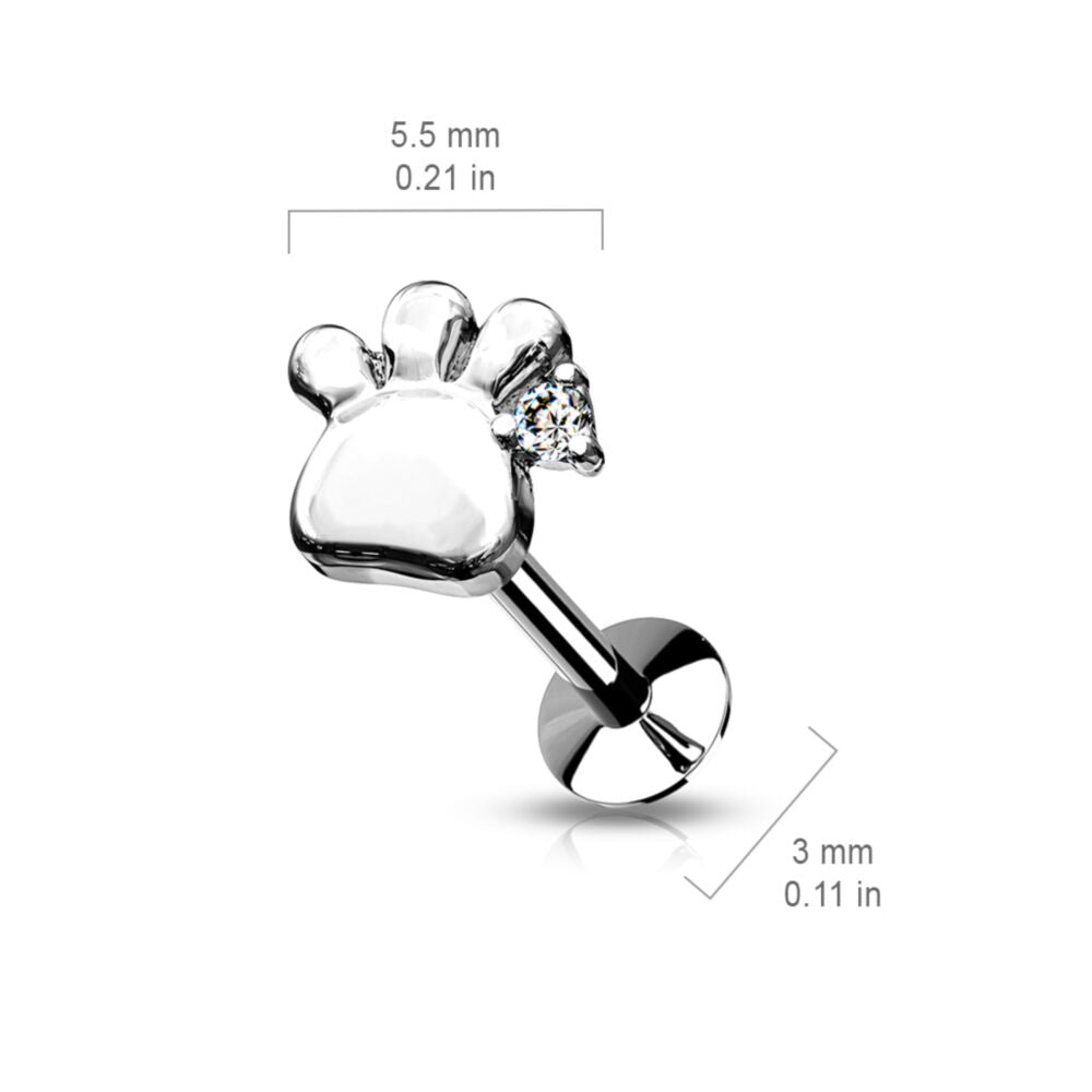 PUPPY & KITTY PAW FLAT BACK LABRET STUD - THREADLESS