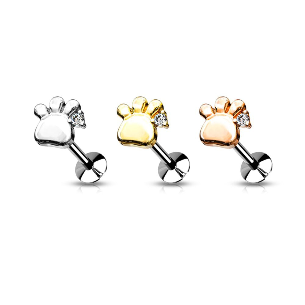 PUPPY & KITTY PAW FLAT BACK LABRET STUD - THREADLESS