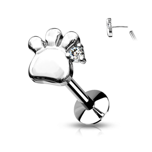 PUPPY & KITTY PAW FLAT BACK LABRET STUD - THREADLESS