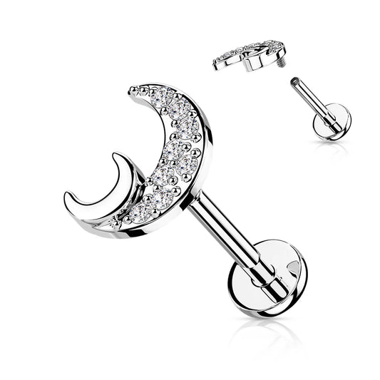 DOUBLE CRYSTAL MOON FLAT BACK LABRET STUD