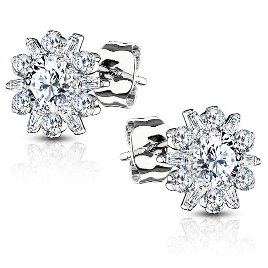 925 STERLING SILVER CRYSTAL FLOWER STUD EARRINGS