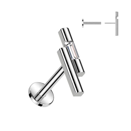 DOUBLE LINED CRYSTAL BAR THREADLESS FLAT BACK LABRET STUD - 8MM