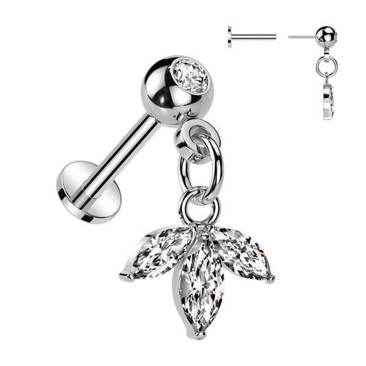 CRYSTAL MARQUISE CHARM THREADLESS FLAT BACK PUSH IN LABRET STUD -8MM