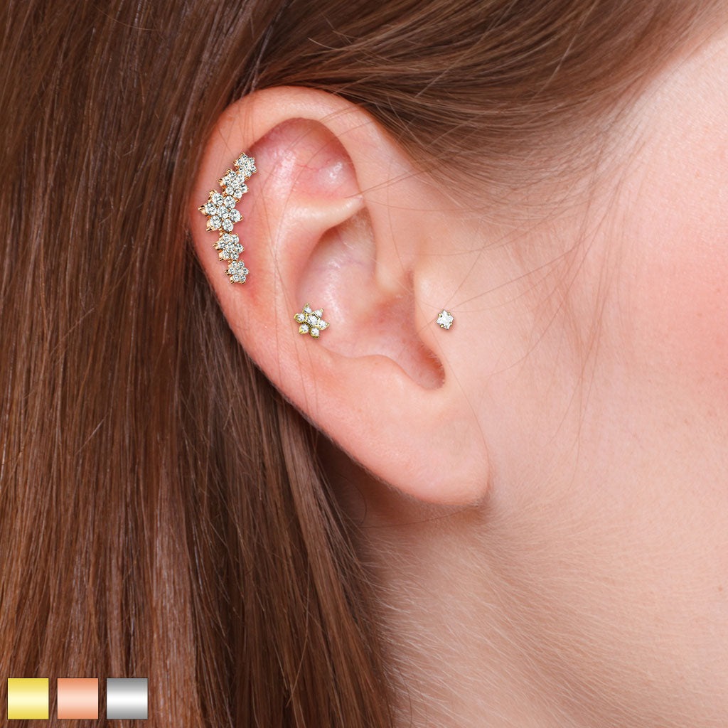 MULTI PACK OF 3 CRYSTAL FLOWER LABRET STUDS
