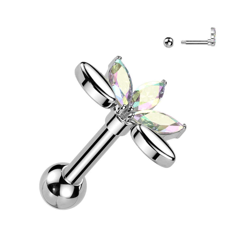 CRYSTAL LOTUS FLOWER  BARBELL STUD - 6MM