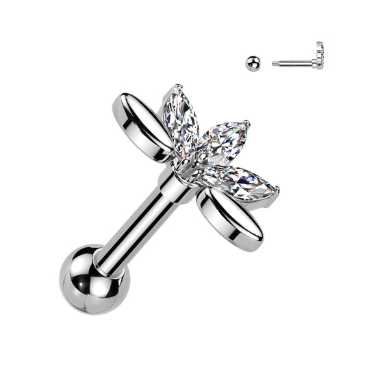 CRYSTAL LOTUS FLOWER  BARBELL STUD - 6MM