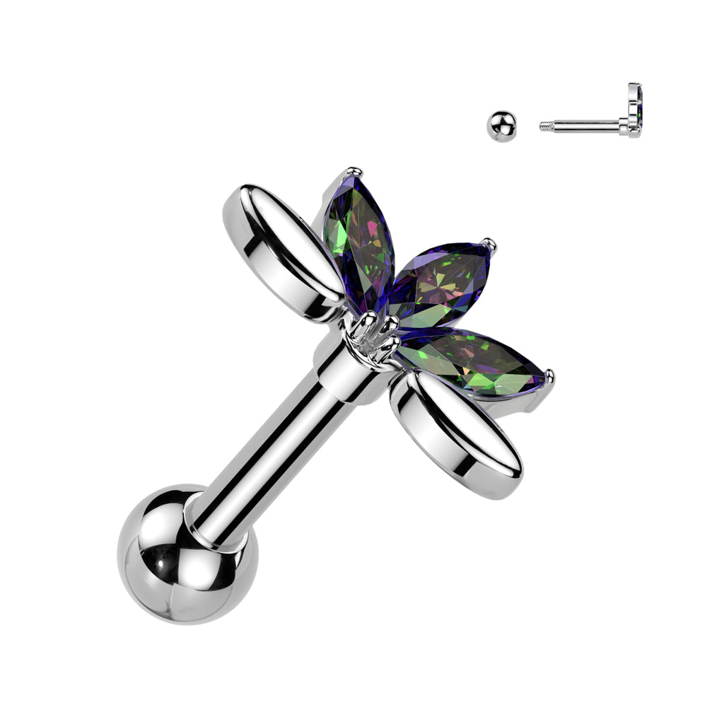 CRYSTAL LOTUS FLOWER  BARBELL STUD - 6MM