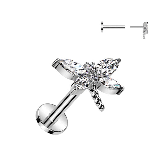 CRYSTAL DRAGONFLY FLAT BACK LABRET - 8MM THREADLESS - 16 GAUGE