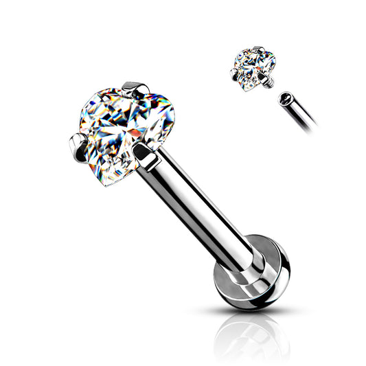 DAINTY CRYSTAL LOVE HEART MICRO FLAT BACK LABRET- 16 GAUGE