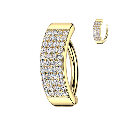 QUAD CRYSTAL LINED BELLY HOOP CLICKER BARBELL  - 11MM