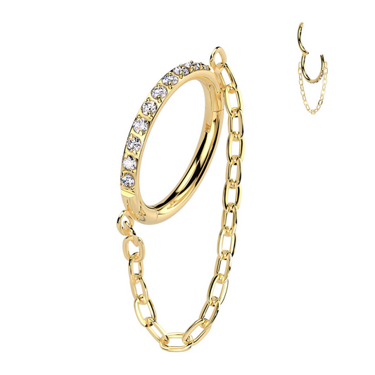 GOLD CRYSTAL LINED CHAIN CHARM CONCH HOOP - 12MM