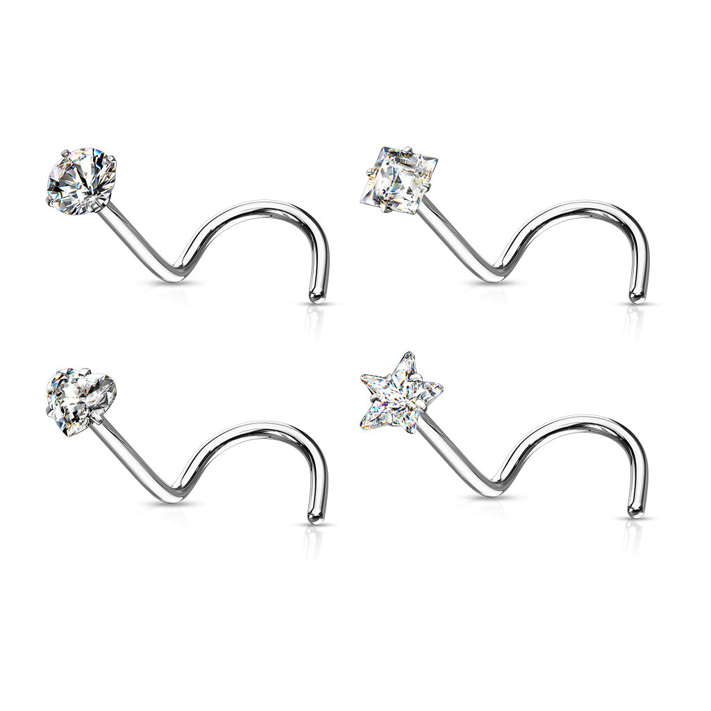 MULTI PACK OF 4 CRYSTAL SHAPE SCREW NOSE STUDS - 20 GAUGE - 6MM