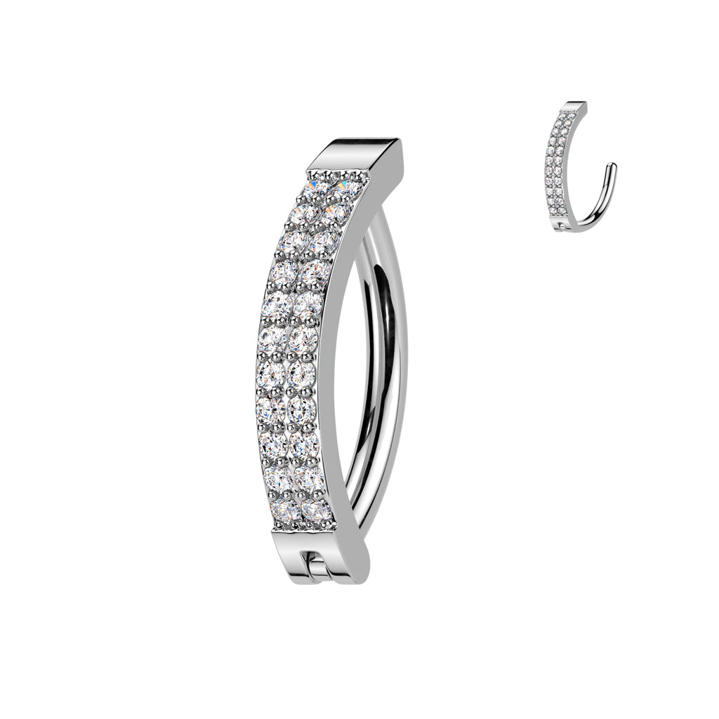 SURGICAL STEEL DOUBLE CRYSTAL ROW BELLY CLICKER HINGE HOOP - 11MM