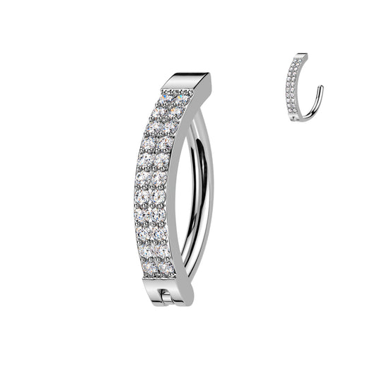 SURGICAL STEEL DOUBLE CRYSTAL ROW BELLY CLICKER HINGE HOOP - 11MM
