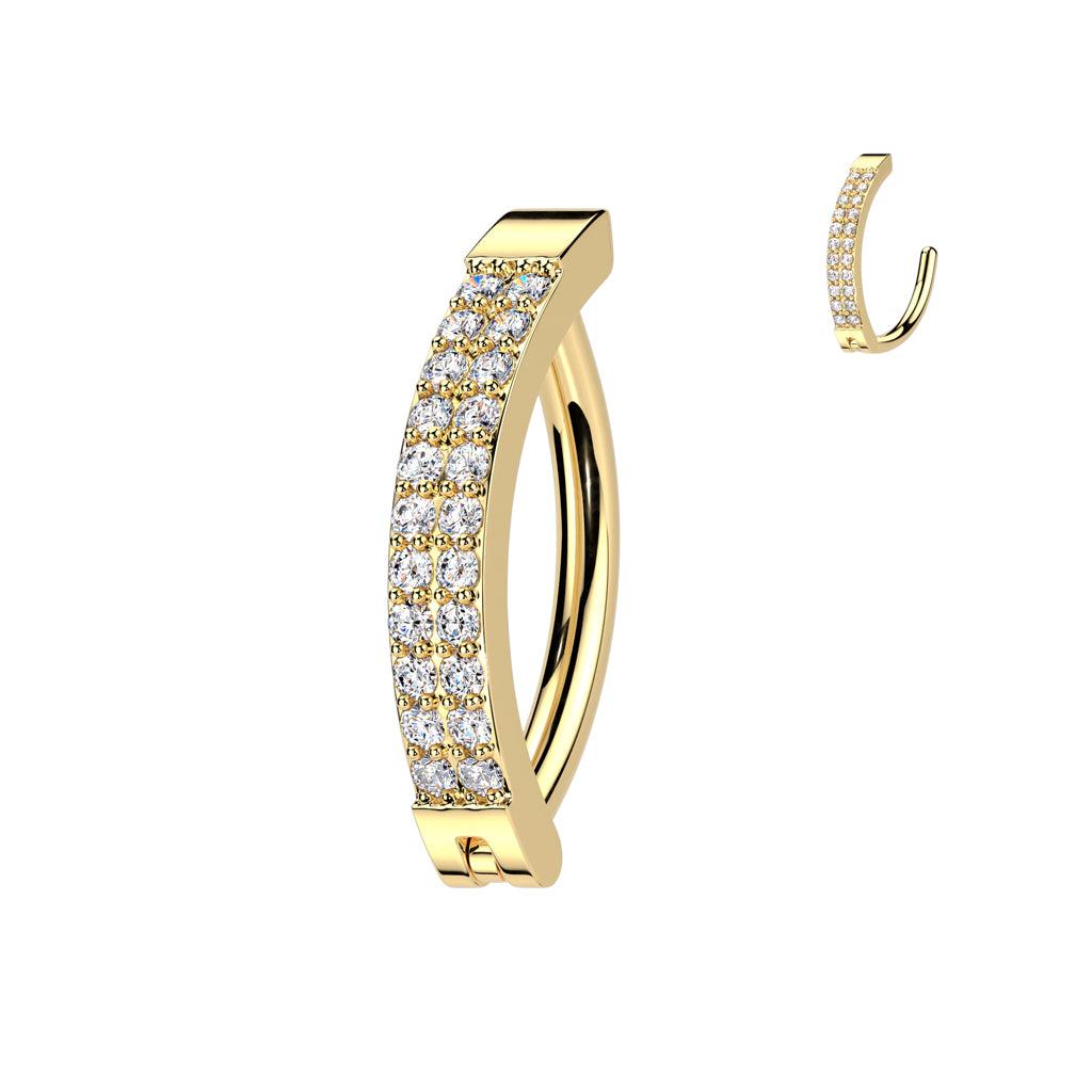 SURGICAL STEEL DOUBLE CRYSTAL ROW BELLY CLICKER HINGE HOOP - 11MM