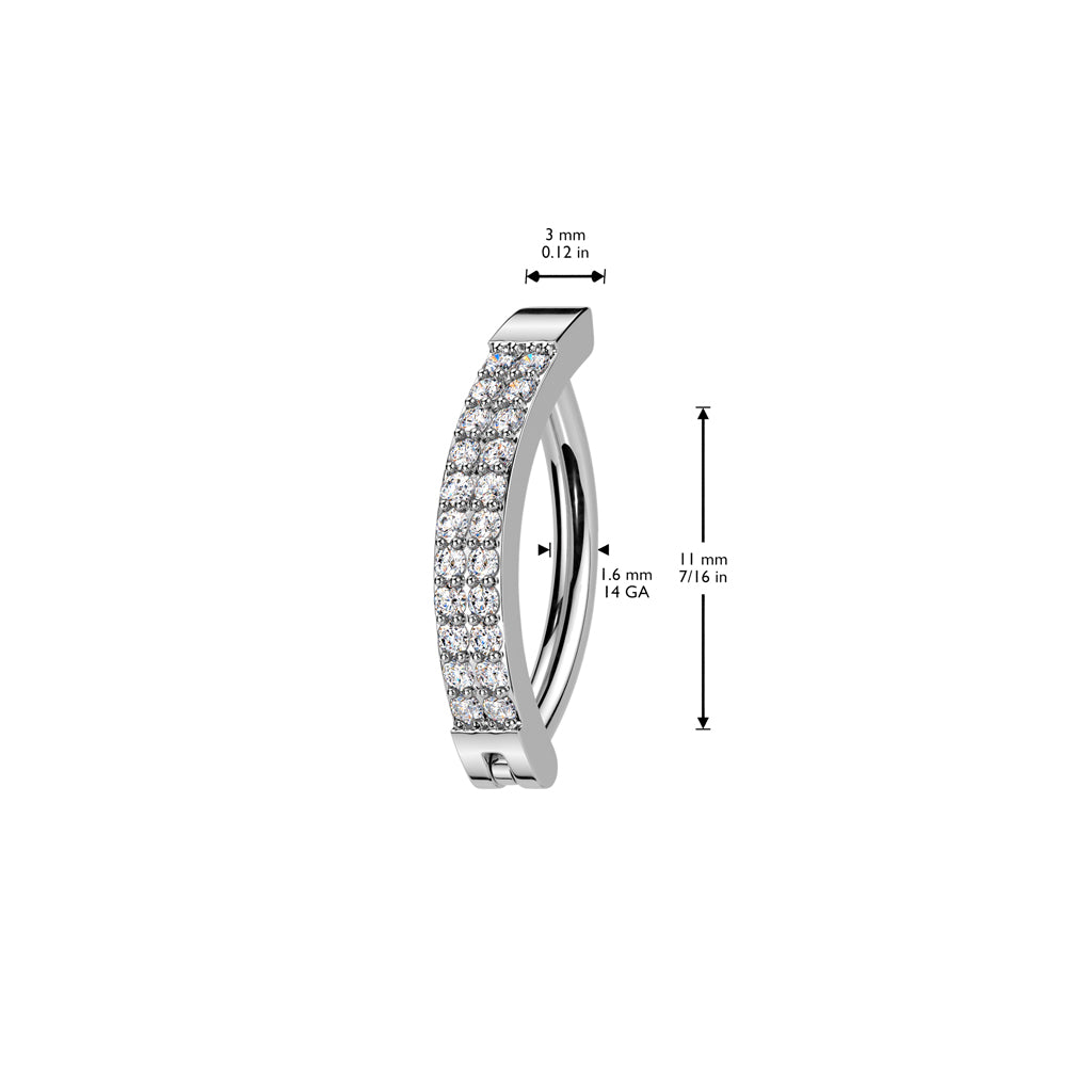 SURGICAL STEEL DOUBLE CRYSTAL ROW BELLY CLICKER HINGE HOOP - 11MM