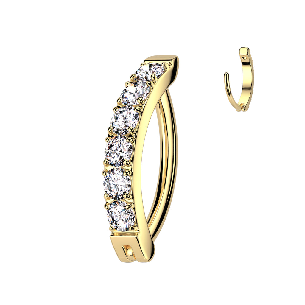 TITANIUM GOLD ULTRA CRYSTAL LINED BELLY CLICKER HOOP BARBELL - 12MM