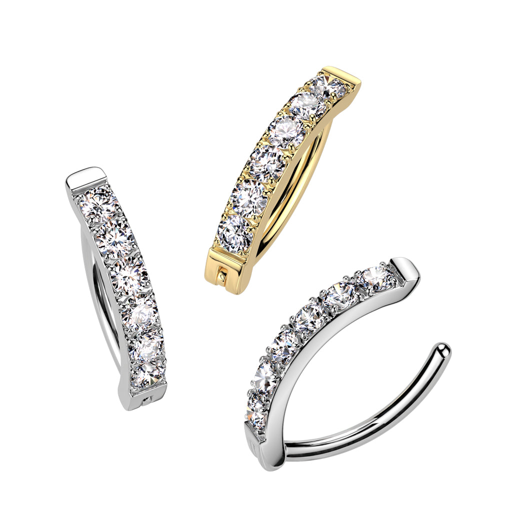 TITANIUM GOLD ULTRA CRYSTAL LINED BELLY CLICKER HOOP BARBELL - 12MM
