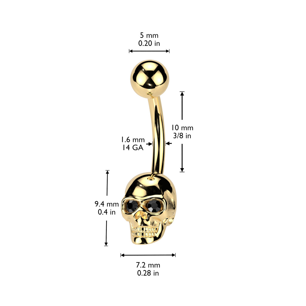CRYSTAL SKULL JEWELLED BELLY BAR - 10MM - 14 GAUGE
