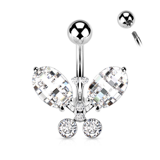 LARGE JEWELLED CRYSTAL BUTTERFLY BELLY BAR - 10MM