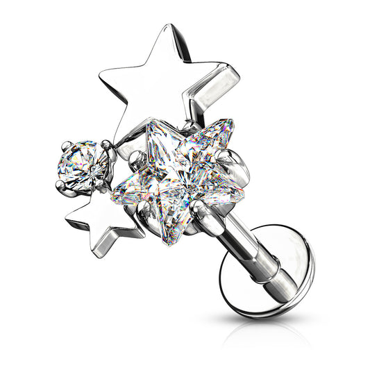 SPARKLE STAR CLUSTER FLAT BACK LABRET - 6MM - 16 GAUGE