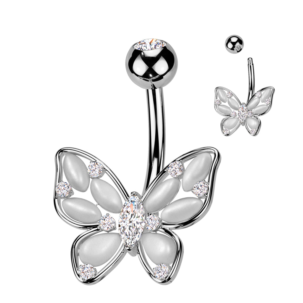 CRYSTAL BUTTERFLY BELLY BARBELL - 14 GAUGE - 10MM