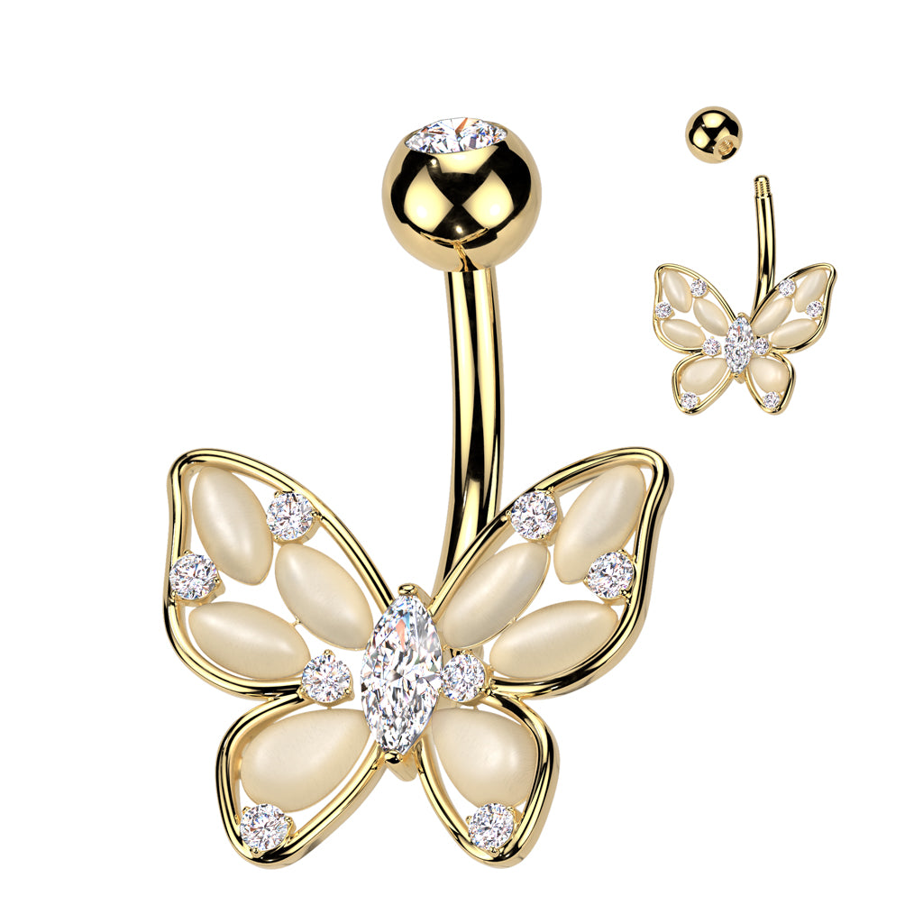 CRYSTAL BUTTERFLY BELLY BARBELL - 14 GAUGE - 10MM