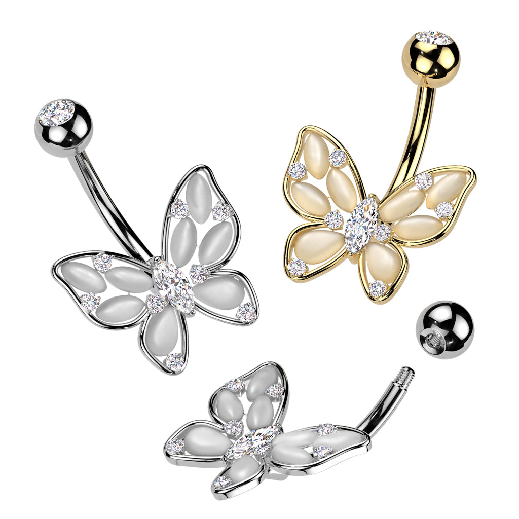CRYSTAL BUTTERFLY BELLY BARBELL - 14 GAUGE - 10MM