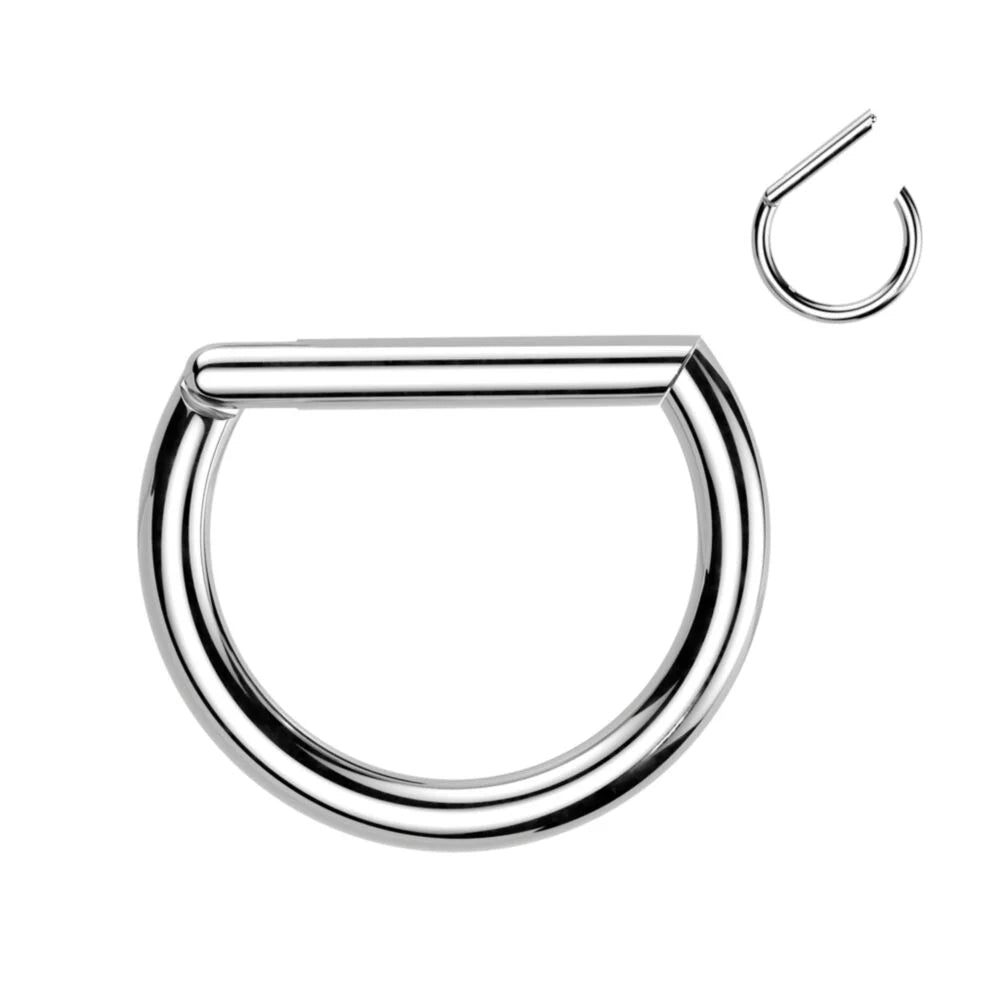 TITANIUM SILVER D SHAPE CLICKER HOOP - 16 GAUGE - 8MM