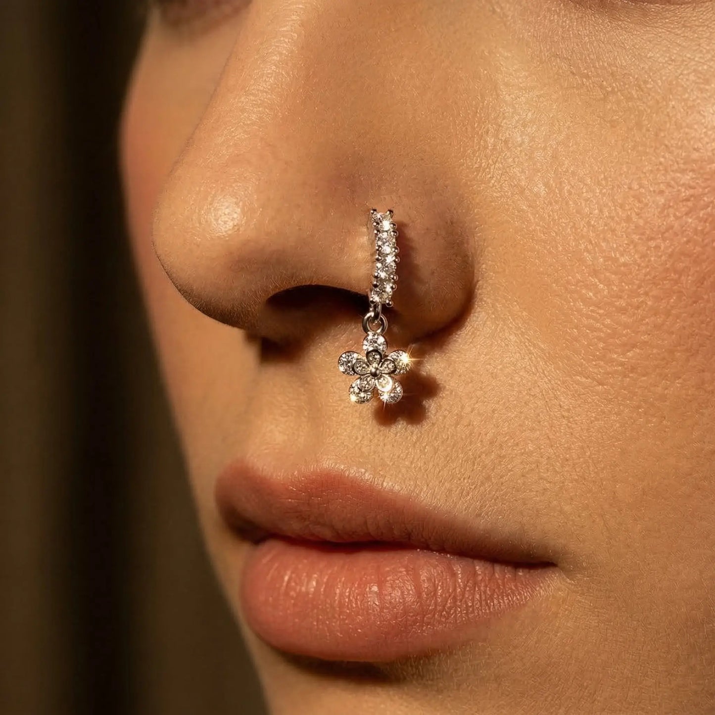GOLD CRYSTAL LINED FLOWER CHARM BENDABLE HOOP - 20 GAUGE - 8MM FOR EAR & NOSE