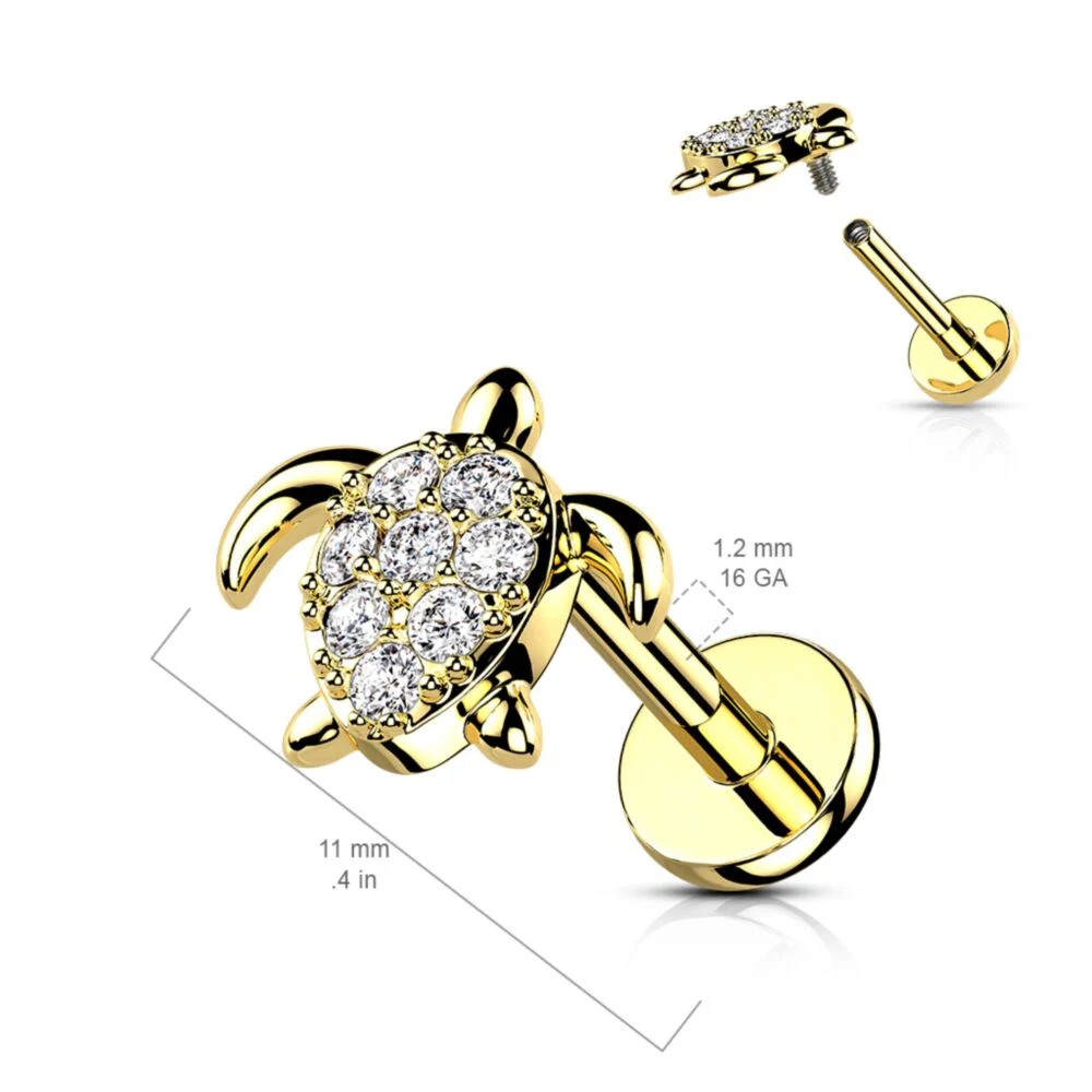 CUTE CRYSTAL SEA TURTLE FLAT BACK LABRET STUD