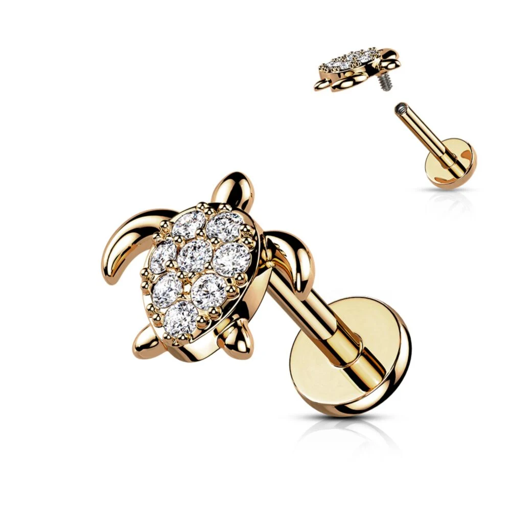 CUTE CRYSTAL SEA TURTLE FLAT BACK LABRET STUD