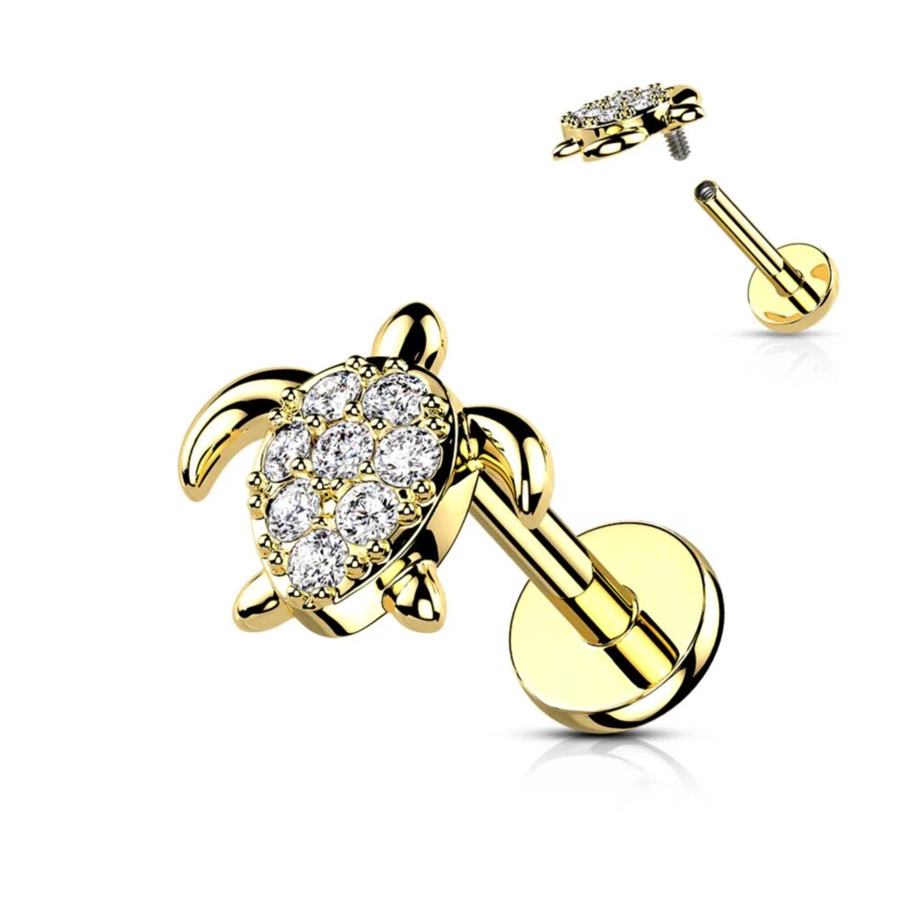 CUTE CRYSTAL SEA TURTLE FLAT BACK LABRET STUD
