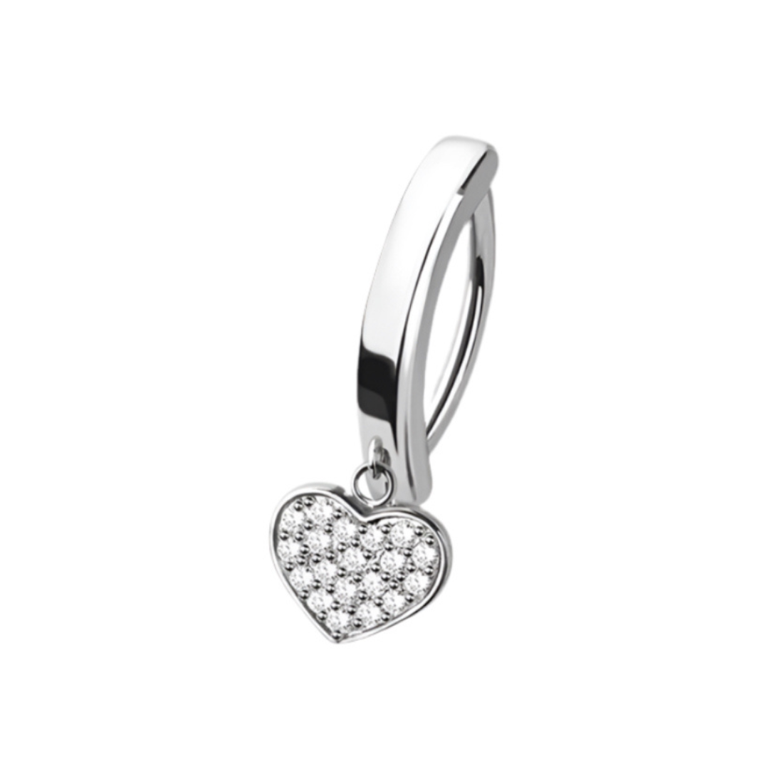 CRYSTAL FILLED LOVE HEART CHARM BELLY CLICKER HOOP - 10MM