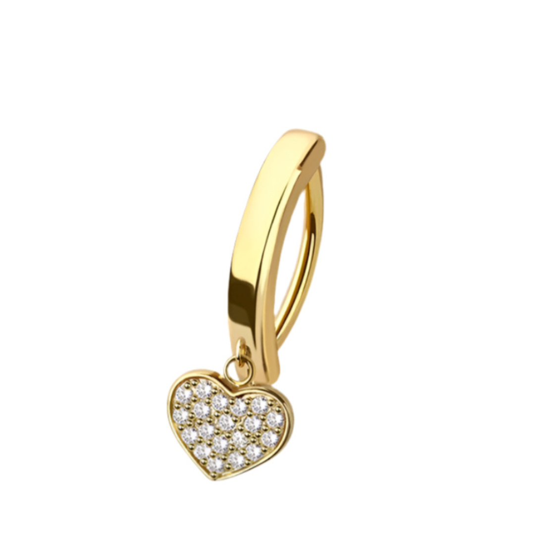 CRYSTAL FILLED LOVE HEART CHARM BELLY CLICKER HOOP - 10MM