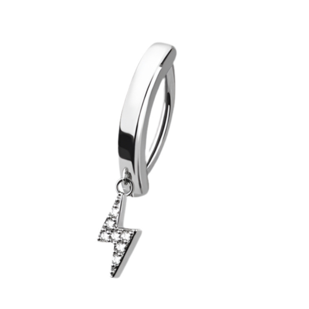 CRYSTAL LIGHTENING BOLT  CHARM BELLY CLICKER HOOP - 10MM