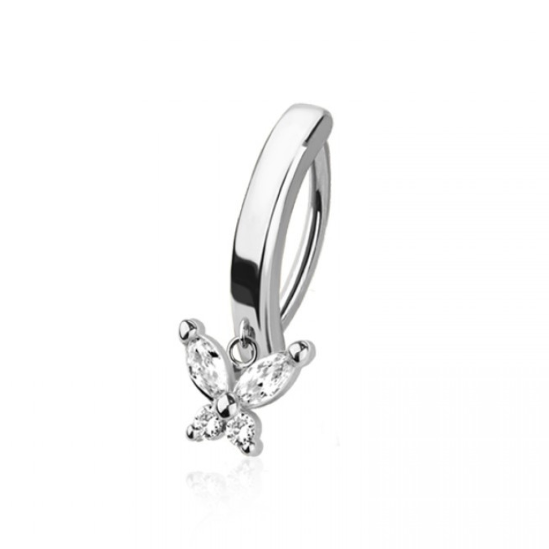 CRYSTAL BUTTERFLY CHARM BELLY CLICKER HOOP - 10MM