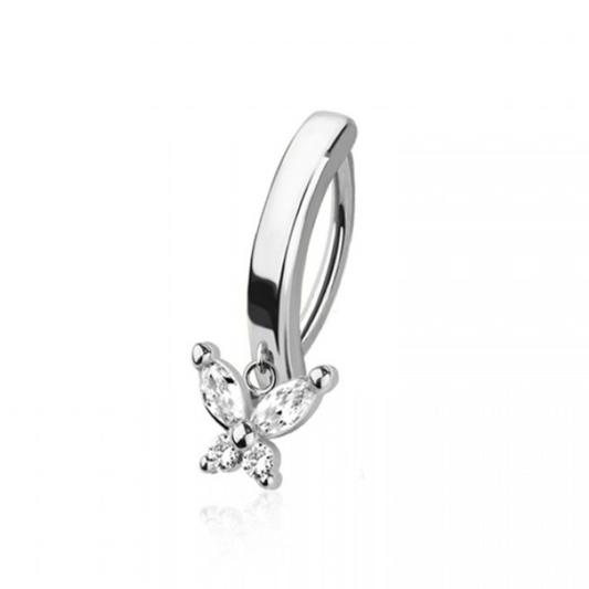 CRYSTAL BUTTERFLY CHARM BELLY CLICKER HOOP - 10MM