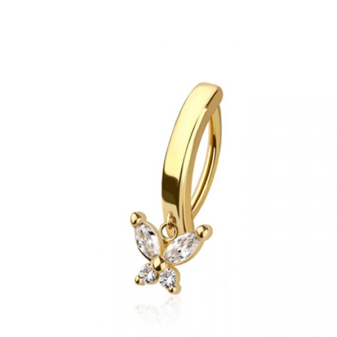 CRYSTAL BUTTERFLY CHARM BELLY CLICKER HOOP - 10MM
