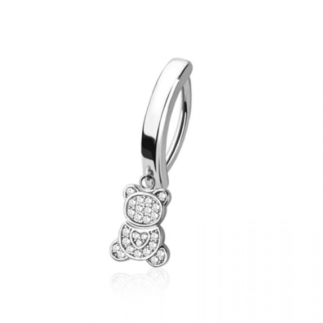 CRYSTAL CUTE TEDDY BEAR CHARM BELLY CLICKER HOOP - 10MM