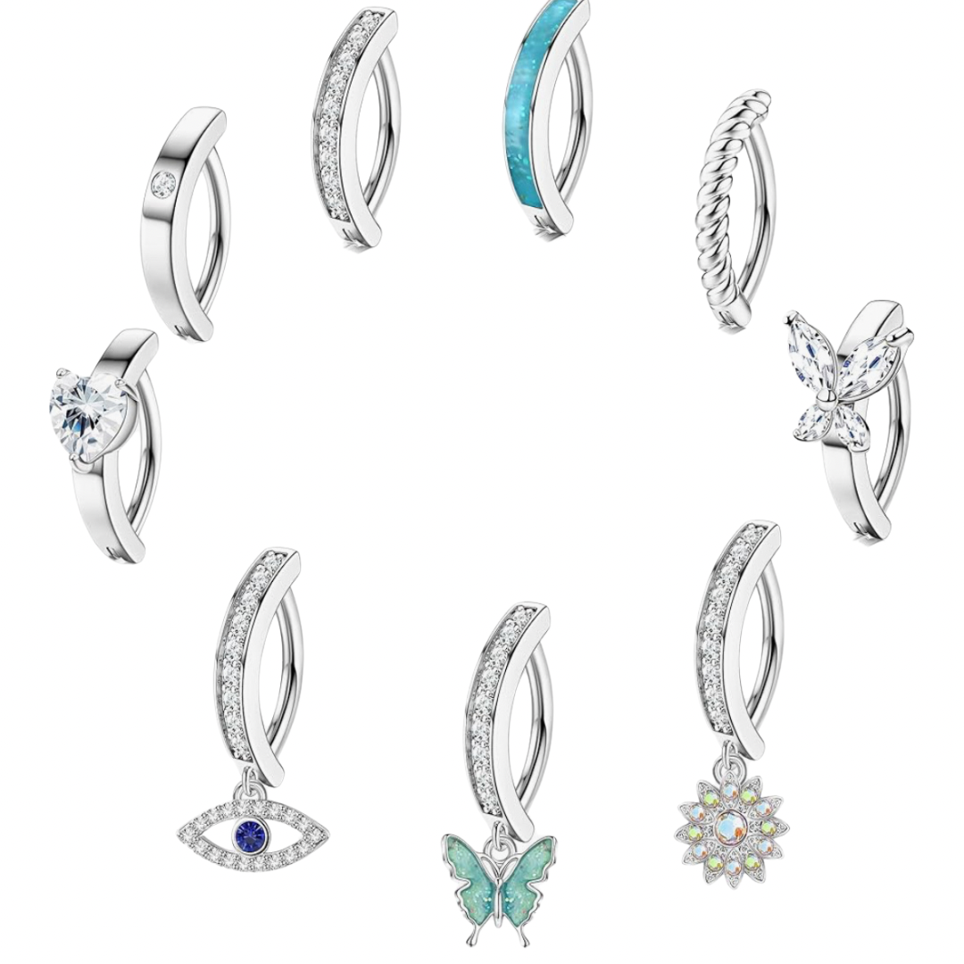 MULTI PACK OF 9 BELLY RING CLICKER HOOPS