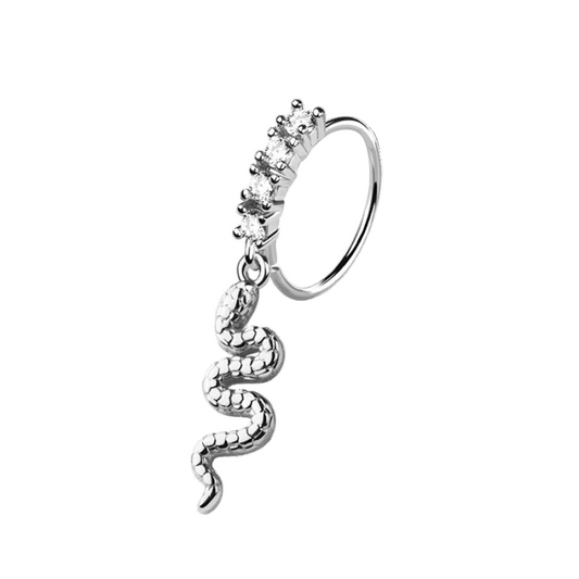 CRYSTAL LINED SNAKE CHARM BENDABLE NOSE  / EAR HOOP RING - 8MM - 20 GAUGE