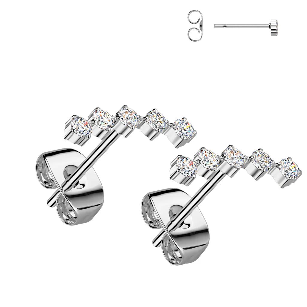 DAINTY CRYSTAL LINED STUD EARRING -20 GAUGE