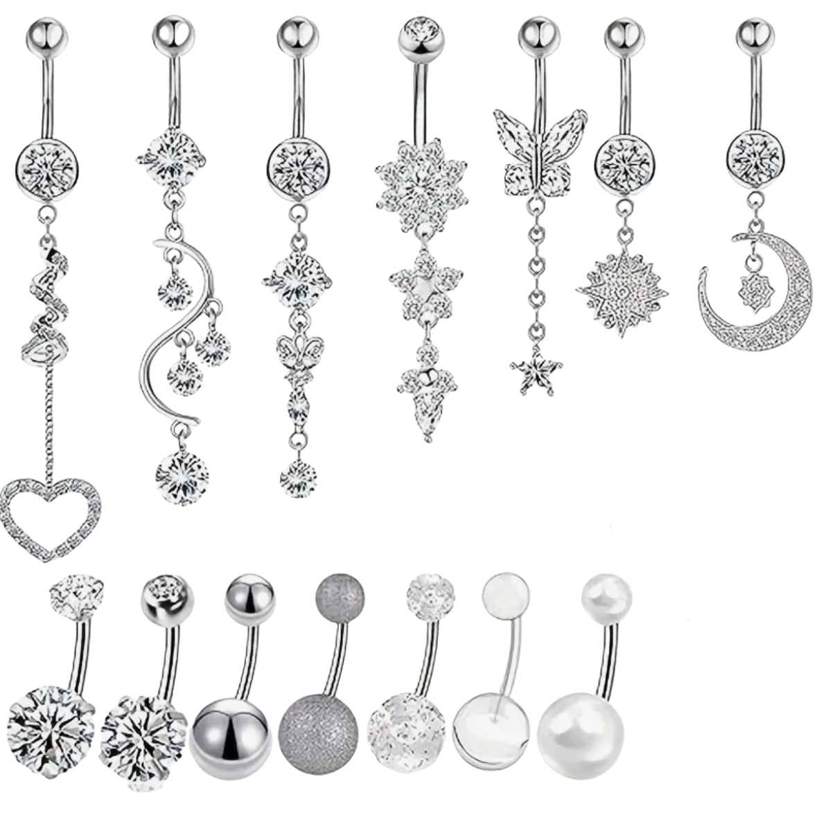 MULTI PACK OF 14 CRYSTAL BELLY BARBELLS - 14 GAUGE - 10MM