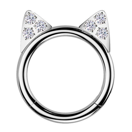 TITANIUM CRYSTAL KITTY EARS HOOP - 10MM - 16 GAUGE
