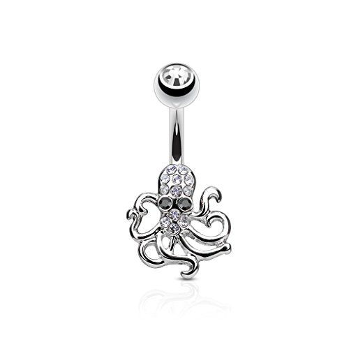 CRYSTAL OCTOPUS BELLY BAR - 10MM - 14 GAUGE