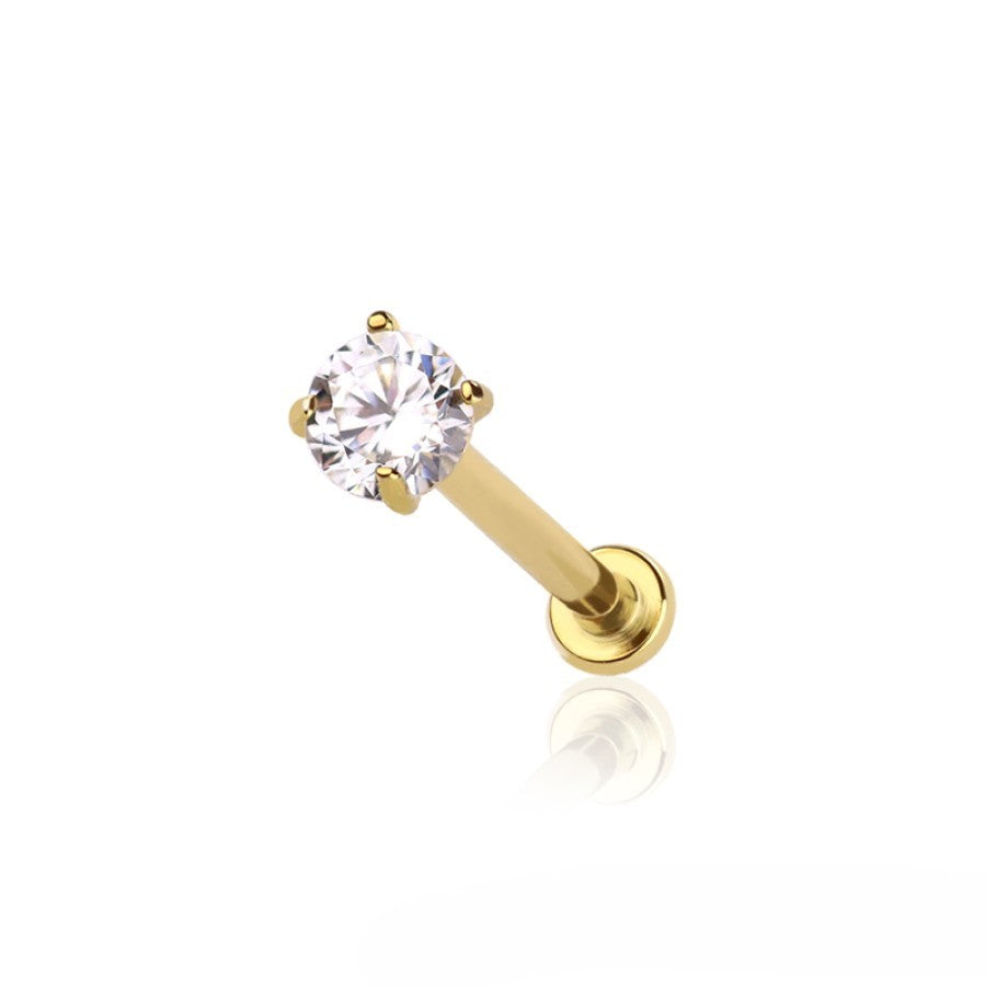 TITANIUM DAINTY PRONG SET PUSH IN THREADLESS LABRET FOR NOSE & EAR - 20G