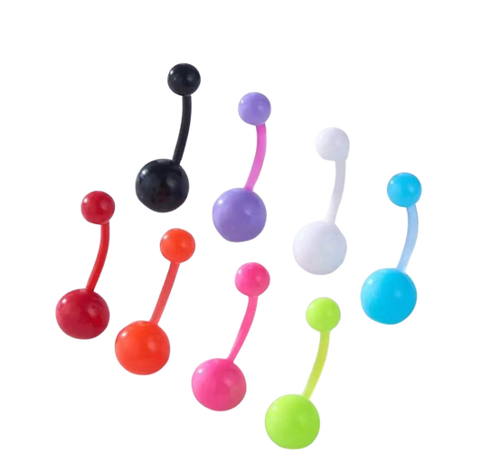 MULTI PACK OF 8 ACRYLIC BIOFLEX BELLY BARS - 10MM - 14 GAUGE